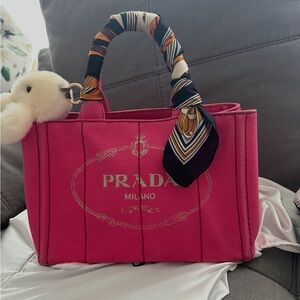 Prada Fuchsia Canvas Tote with Scarf Accent